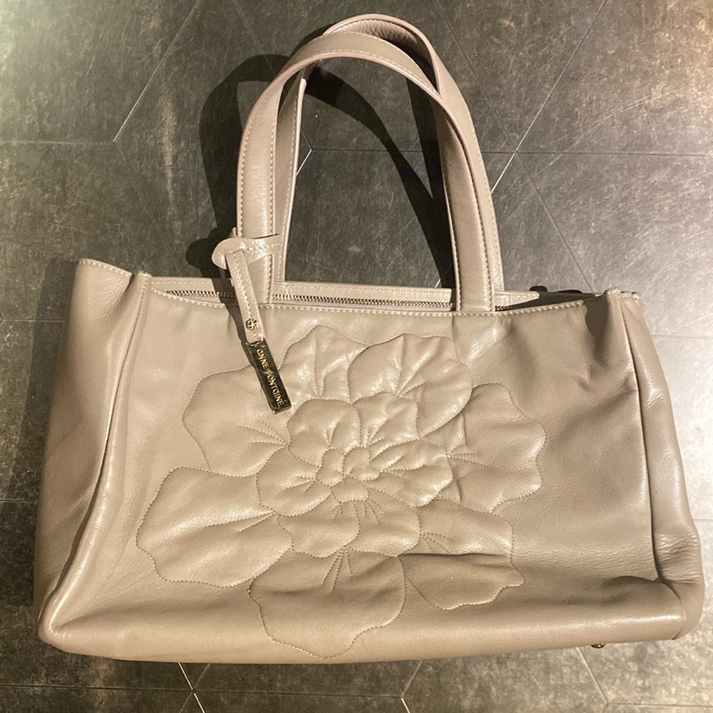 Anne Fontaine Parisa Leather Flower Embossed Tote Bag